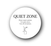 Quiet zone sign indicating a need for silence and consideration. Sign - 9.5x9.5cm Brushed Aluminium