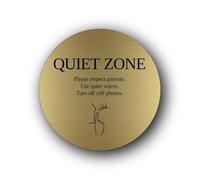 Quiet zone sign indicating a need for silence and consideration. Sign - 9.5x9.5cm Brushed Aluminium