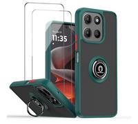 QUIETIP Case Compatible with Motorola Moto G15 with Screen Protector,TPU + Hard PC Magnetic Ring Car Mount Stand Cover,Green