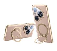 QUIETIP Case for Huawei Pura 80 Pro with Screen Protector,Compatible with MagSafe with 360 Magnetic Rotatable Ring Stand Cover,Gold