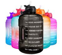 QuiFit 1 Gallon Water Bottle - with Straw & Motivational Time Marker Leak-Proof BPA Free Reusable Gym Sports Outdoor Large(128OZ) Capacity Water Jug(Black,1 Gallon)