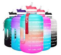 QuiFit 3.78 Litre Motivational Water Bottle - with Straw & Time Marker,Wide Mouth,BPA Free,Reusable,Ideal for Gym,Outdoor Sport,Home & Office (Green/Pink Gradient, 3.78 Liter)