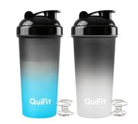 QuiFit Protein Shaker Bottle 2 Pack, 700ML Shaker Water Bottle with Stainless Steel Mixing Ball, Shaker Cup for Supplement Powder Smoothie, Lump-Free BPA Free Dishwasher Safe (BlackWhite+BlackBlue)