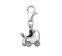 Quiges 3D Baby Buggy Clip On Charm Pendant Silver Plated Women's Jewellery