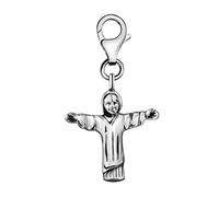 Quiges 3D Brazil Statue Christ the Redeemer Clip On Charm Pendant Silver Plated Women's Jewellery