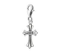 Quiges 3D Celtic Cross Clip On Charm Pendant with Black Cubic Zirconia Silver Plated Women's Jewellery