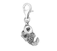 Quiges 3D Fish Clip On Charm Pendant Silver Plated Women's Jewellery