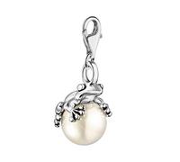 Quiges 3D Frog on Pearl Fairytale Prince Large Clip On Lobster Clasp Charm Pendant Silver Plated for Necklace Women
