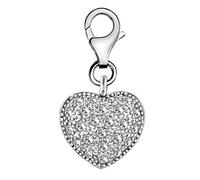 Quiges 3D Heart Clip On Charm Pendant with Cubic Zirconia Silver Plated Women's Jewellery