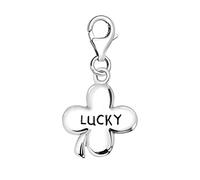 Quiges 3D Lucky 4 Leaf Clover Clip On Charm Pendant Silver Plated Women's Jewellery