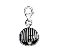 Quiges 3D Open Sea Shell with Pearl Clip On Charm Pendant Silver Plated Women's Jewellery