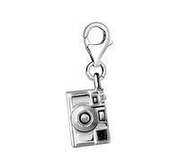 Quiges 3D Photo Camera Clip On Charm Pendant Silver Plated Women's Jewellery