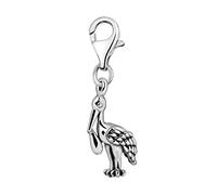 Quiges 3D Stork with Baby Clip On Charm Pendant Silver Plated Women's Jewellery