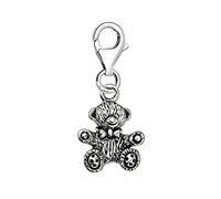 Quiges 3D Teddy Bear Clip On Charm Pendant Silver Plated Women's Jewellery