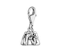 Quiges 3D Triple Monkey Heads Clip On Charm Pendant Silver Plated Women's Jewellery