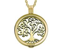 Quiges 90cm Necklace Set Gold Plated Stainless Steel with Pendant and 33mm Natural Tree of Life Crystal Coin