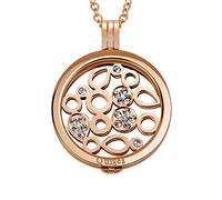 Quiges 90cm Necklace Set Rose Gold Plated Stainless Steel with Pendant and 33mm Big Circle Drop Crystal Tear Coin