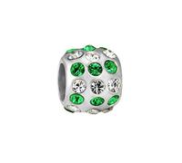 Quiges 925 Sterling Silver 3D Birthday Green May Birthstone Duo Crystal Bead Charm