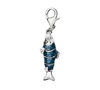 Quiges 925 Sterling Silver 3D Blue Enamel Ocean Fish Lobster Clasp Charm Clip on Pendant