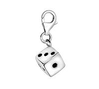 Quiges 925 Sterling Silver 3D Dice Lobster Clasp Charm Clip on Pendant