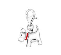 Quiges 925 Sterling Silver 3D Dog with Red Enamel Collar Lobster Clasp Charm Clip on Pendant