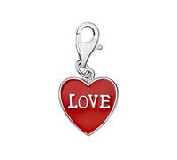 Quiges 925 Sterling Silver 3D Heart Love Lobster Clasp Charm Clip on Pendant