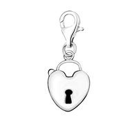 Quiges 925 Sterling Silver 3D Heart Love Lock Lobster Clasp Charm Clip on Pendant