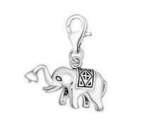 Quiges 925 Sterling Silver 3D Indian Elephant Lobster Clasp Charm Clip on Pendant