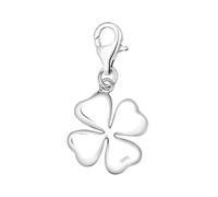 Quiges 925 Sterling Silver 3D Lucky 4 Leaf Clover Lobster Clasp Charm Clip on Pendant