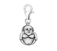 Quiges 925 Sterling Silver 3D Smiling Buddha Lobster Clasp Charm Clip on Pendant