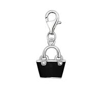 Quiges 925 Sterling Silver Black Enamel 3D Hand Bag Lobster Clasp Charm Clip on Pendant
