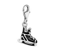 Quiges 925 Sterling Silver Black Enamel 3D Ice Skate Boot Lobster Clasp Charm Clip on Pendant