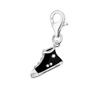 Quiges 925 Sterling Silver Black Enamel 3D Sneaker Shoe Clip On Lobster Clasp Charm Pendant