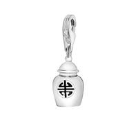 Quiges 925 Sterling Silver Black Enamel 3D Vase with Chinese Longevity Symbol Lobster Clasp Charm Clip on Pendant