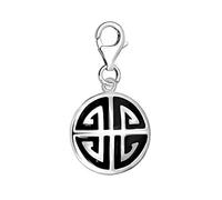 Quiges 925 Sterling Silver Black Enamel Chinese Symbol Longevity Lobster Clasp Charm Clip on Pendant