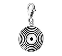 Quiges 925 Sterling Silver Black Enamel LP Record Lobster Clasp Charm Clip on Pendant