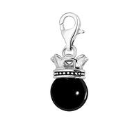 Quiges 925 Sterling Silver Black Imitation Pearl with Crown Lobster Clasp Charm Clip on Pendant