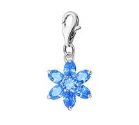 Quiges 925 Sterling Silver Blue Cubic Zirconia December Birthstone Flower Lobster Clasp Charm Clip on Pendant