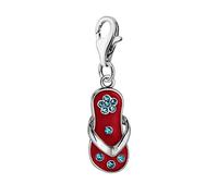 Quiges 925 Sterling Silver Blue CZ and Red Enamel Flower Flip Flop Lobster Clasp Charm Clip on Pendant
