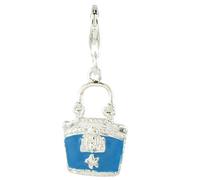 Quiges 925 Sterling Silver Blue Enamel Handbag Lobster Clasp Charm Clip on Pendant