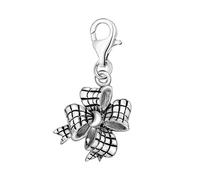 Quiges 925 Sterling Silver Check Bow Lobster Clasp Charm Clip on Pendant