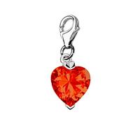 Quiges 925 Sterling Silver Crystal Red Heart Cubic Zirconia Lobster Clasp Charm Clip on Pendant