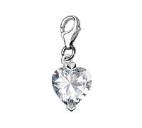 Quiges 925 Sterling Silver Crystal White Heart Cubic Zirconia Lobster Clasp Charm Clip on Pendant