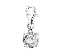 Quiges 925 Sterling Silver Crystal White Round Cubic Zirconia Lobster Clasp Charm Clip on Pendant