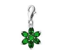 Quiges 925 Sterling Silver Emerald Cubic Zirconia May Birthstone Flower Lobster Clasp Charm Clip on Pendant