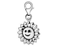 Quiges 925 Sterling Silver Happy Sun Face Lobster Clasp Charm Clip on Pendant