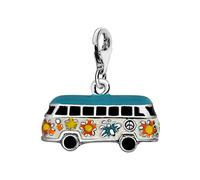 Quiges 925 Sterling Silver Multi Colour Enamel Hippie Bus Lobster Clasp Charm Clip on Pendant