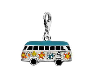 Quiges 925 Sterling Silver Multi Colour Enamel Hippie Bus Lobster Clasp Charm Clip on Pendant