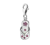 Quiges 925 Sterling Silver Pink Cubic Zirconia and White Enamel Flower Flip Flop Lobster Clasp Charm Clip on Pendant