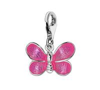 Quiges 925 Sterling Silver Pink Enamel Butterfly Lobster Clasp Charm Clip on Pendant
